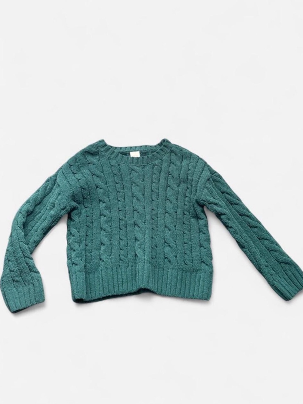 Green Cable Knit Crewneck Sweater
